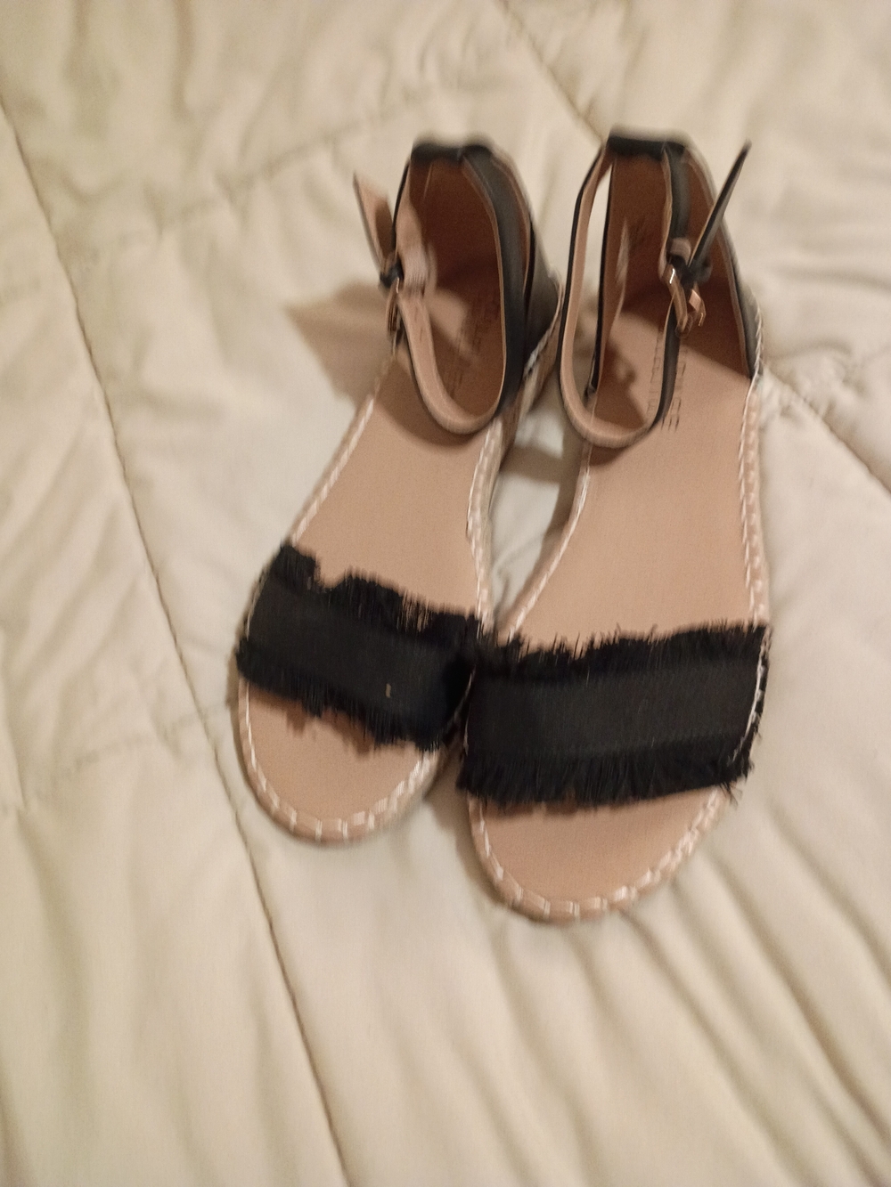 Journee Collection Fringe Ankle Strap Sandals Black & Tan